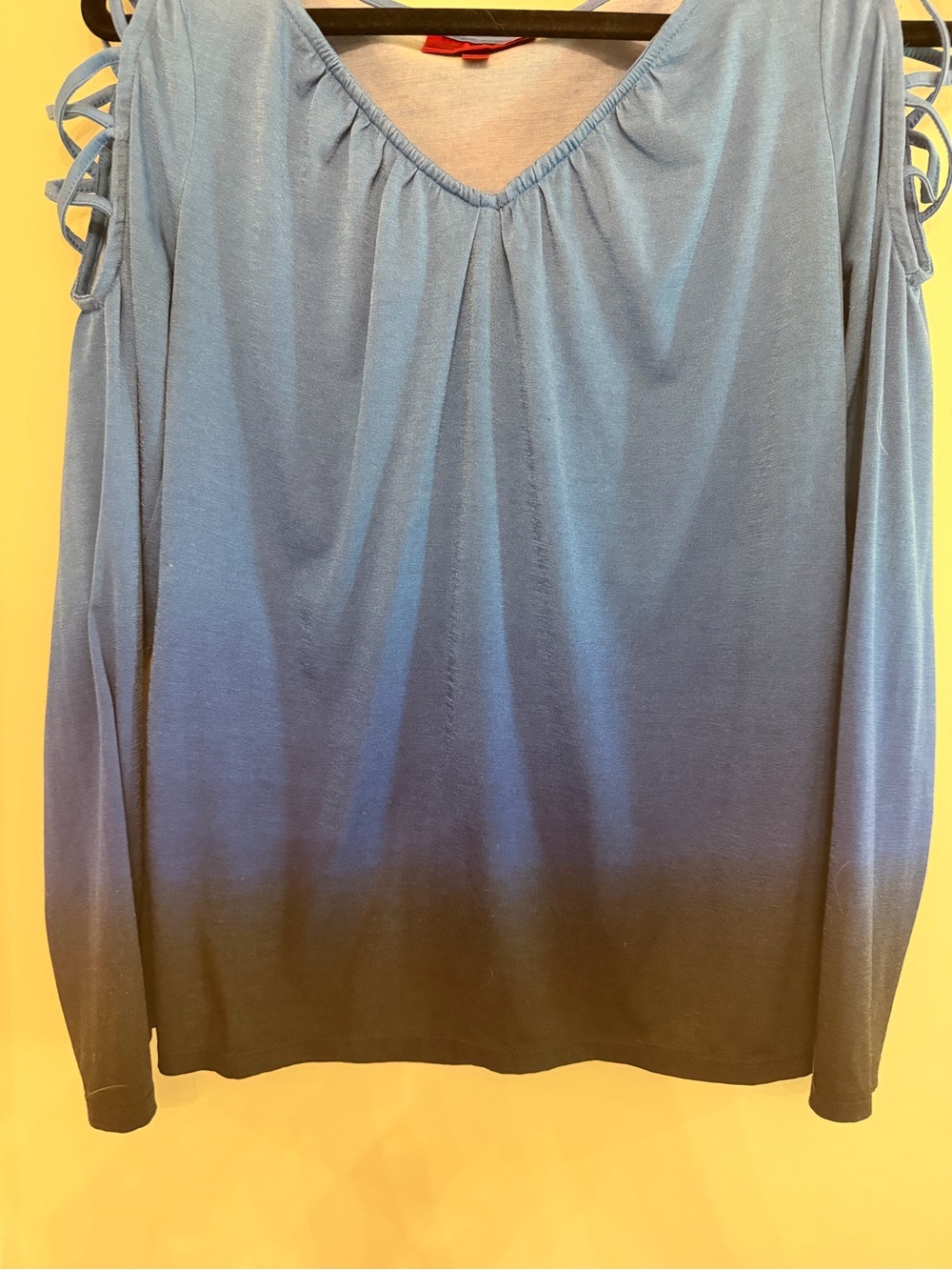 Jennifer Lopez Blue Ombre Cold-Shoulder V-Neck Long Sleeve Top